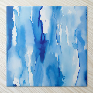 Azure Blue Watercolor Abstrakt Vågar Kakelplatta