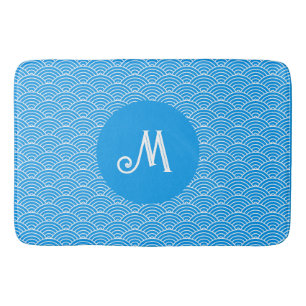 Azure Blue Wave Mönster Monogrammed Bath Mat Badrumsmatta