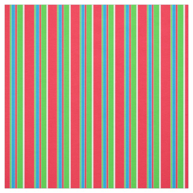 Azure Blue White Lime Green Red Rand Mönster Tyg (Provkarta)