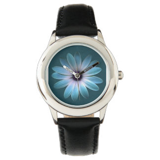 Azure Daisy på Mörk till läderutskrift Armbandsur