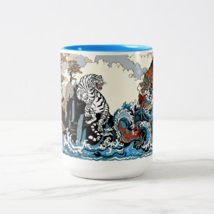 Azure Dragon and White Tiger. Illustration Två-Tonad Mugg