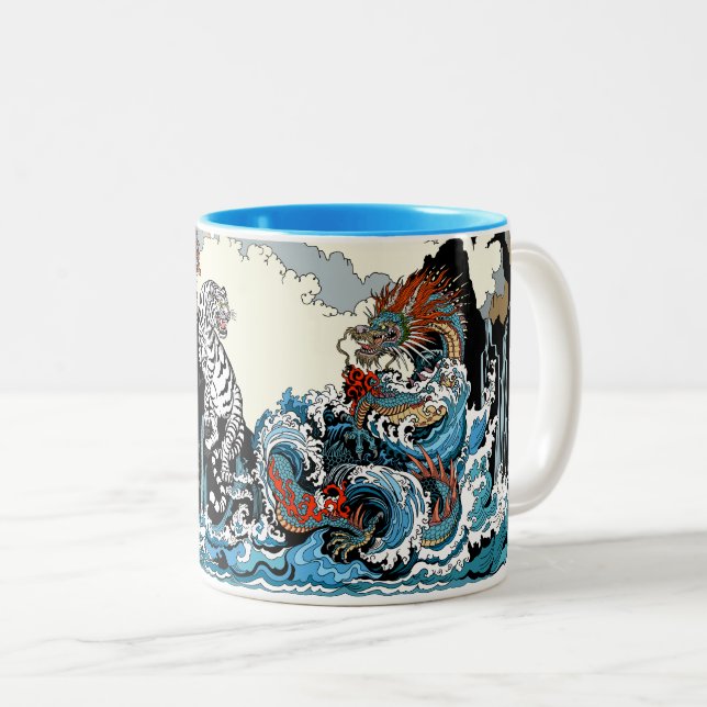 Azure Dragon and White Tiger. Illustration Två-Tonad Mugg (Framsida höger)