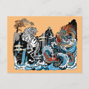 Azure Dragon and White Tiger. Illustration Vykort