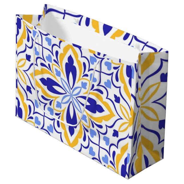 Azure Elegance  Blue and Gold Floral Mosaic (Framsidan Vinklad)