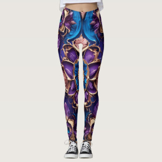 "Azure Elegance: Luxurious Blue Blommigt Leggings" Leggings