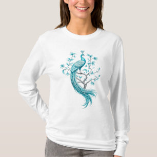 Azure Elegans – Påfågel Botanisk Konst T Shirt