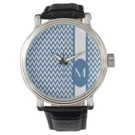 Azure Elegant Chevron Design med monogram Armbandsur