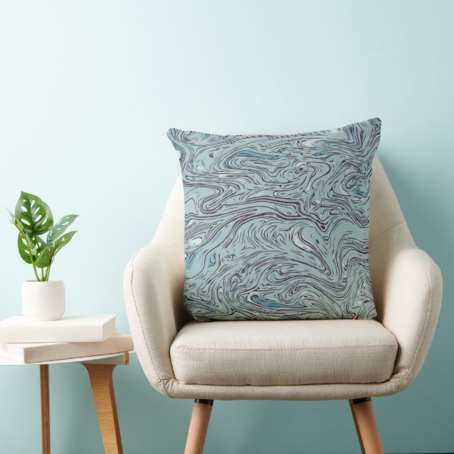 Azure Ether Marbled Fluid Art Throw Pillow Kudde (Stol)