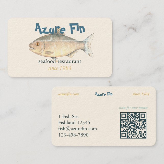Azure Fin Classic Fish Restaurant QR-kod Visitkort (Fram/baksida)
