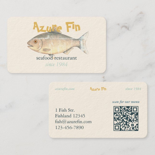 Azure Fin Classic Fish Restaurant QR-kod Visitkort (Fram/baksida)