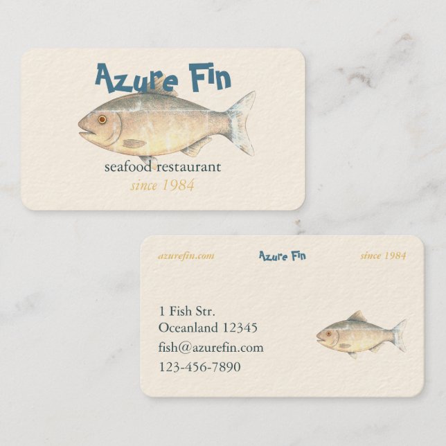 Azure Fin Classic Fish Restaurant Visitkort (Fram/baksida)