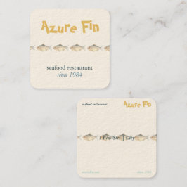 Azure Fin Coastal Fish Mönster Seafood Restaurant Fyrkantigt Visitkort