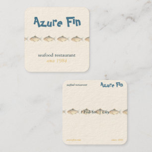 Azure Fin Coastal Fish Mönster Seafood Restaurant Fyrkantigt Visitkort