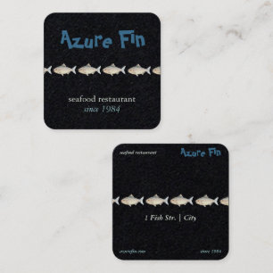 Azure Fin Elegant Black Coastal Seafood Restaurant Fyrkantigt Visitkort