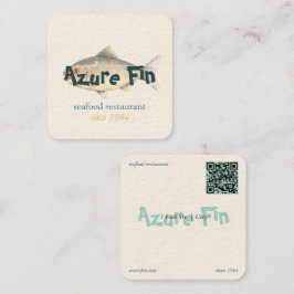 Azure Fin Elegant Fish Restaurant Logotyp Fyrkantigt Visitkort
