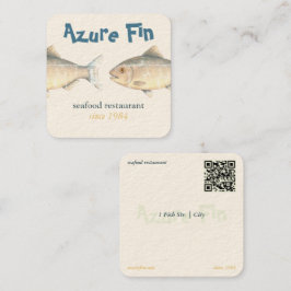 Azure Fin Elegant Fish Restaurant Logotyp Fyrkantigt Visitkort