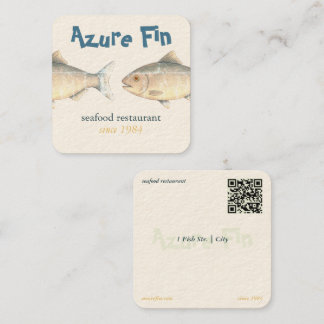 Azure Fin Elegant Fish Restaurant Logotyp Fyrkantigt Visitkort