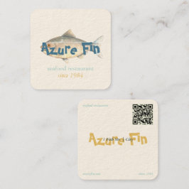 Azure Fin Elegant Fish Restaurant Logotyp Fyrkantigt Visitkort