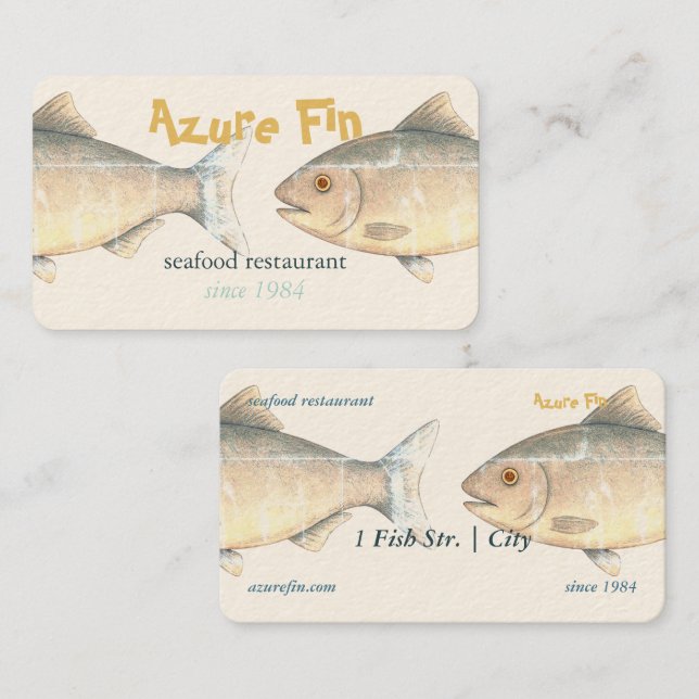 Azure Fin Elegant Fish Restaurator Visitkort (Fram/baksida)