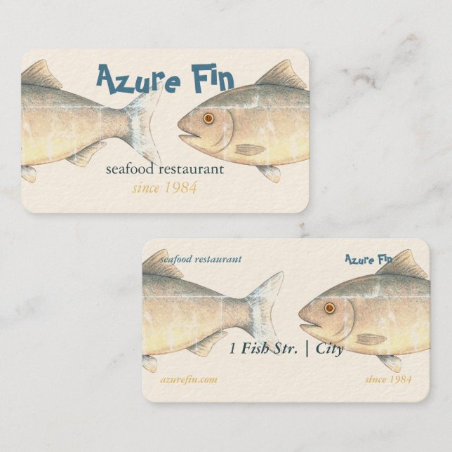 Azure Fin Elegant Fish Restaurator Visitkort (Fram/baksida)