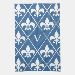 Azure Fleur de Lis med inledande monogram Kökshandduk