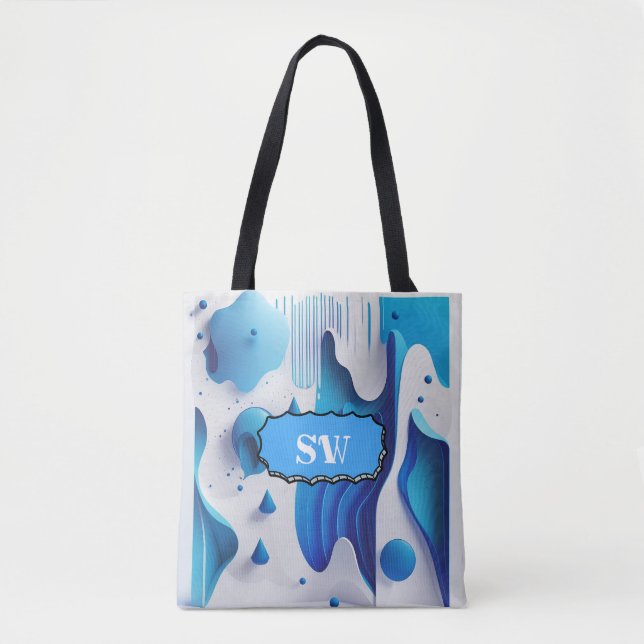 Azure Flow Monogrammed Carry-All Tote Tygkasse (Framsida)