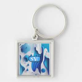 Azure Fragment Personalized Square Keychain Fyrkantig Silverfärgad Nyckelring