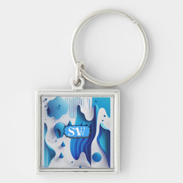 Azure Fragment Personalized Square Keychain Fyrkantig Silverfärgad Nyckelring (Framsidan)
