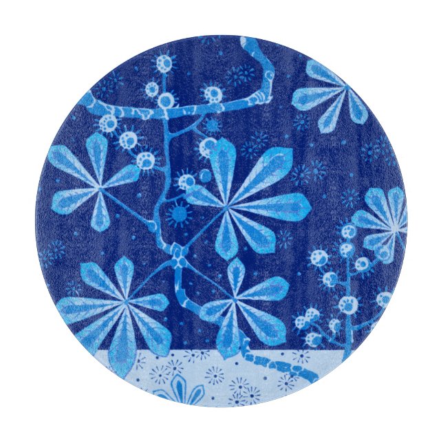 Azure Frost Flower Round Glass Caking Board (Framsidan)