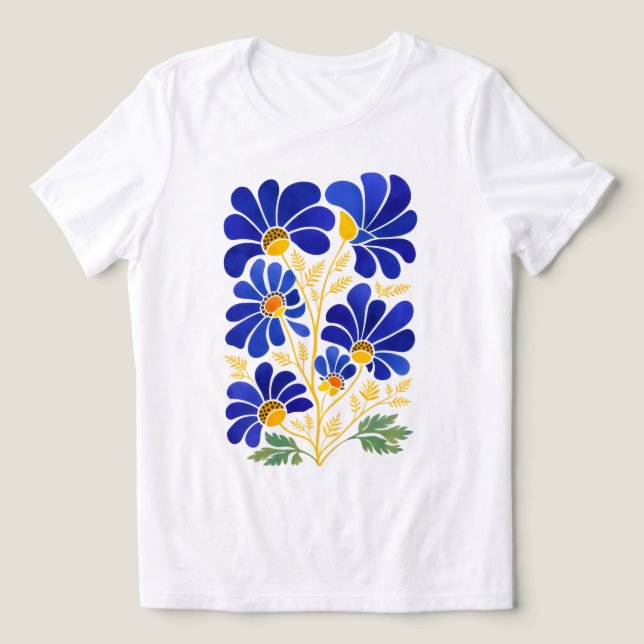 Azure Gold Dam Abstrakta Blommotivan T‑Shirt T Shirt (Design Framsida)