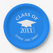 Azure Grad Cap och Löv Papper Tallrikar 9"