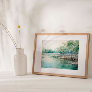 Azure Mangrove Majesty: Watercolor Blue-Grönt Poster