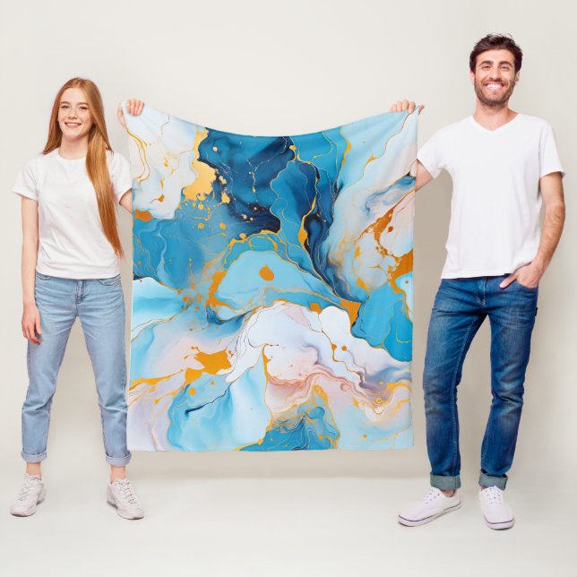 Azure Marble with Golden Splashes Fleecefilt (På plats)