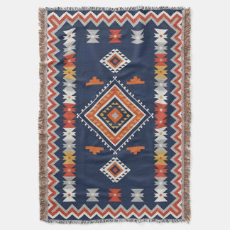 Azure Navy and Terracotta Geometric Tribal Filt