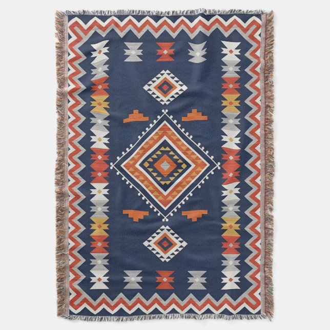 Azure Navy and Terracotta Geometric Tribal Filt (Framsidan Vertikal)