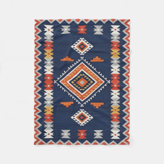 Azure Navy and Terracotta Geometric Tribal Fleecefilt