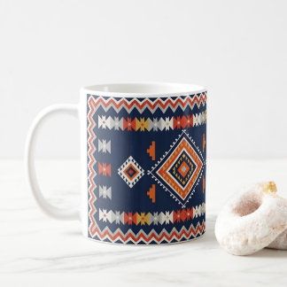 Azure Navy and Terracotta Geometric Tribal Kaffemugg