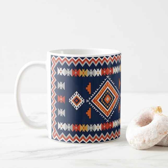 Azure Navy and Terracotta Geometric Tribal Kaffemugg (Med munk)