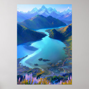Azure Oasis: Ett Serene Mountain Sjö Poster