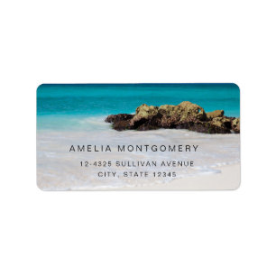 Azure Ocean Sandy Beach Photo Adress Adressetikett