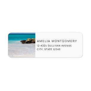 Azure Ocean Sandy Beach Photo Adress Returadress Etikett