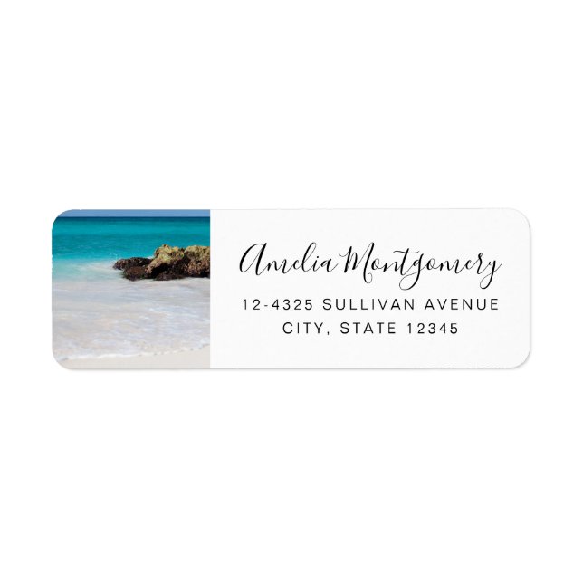 Azure Ocean Sandy Beach Photo Adress Returadress Etikett (Framsidan)