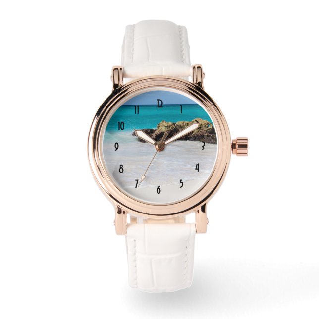 Azure Ocean Sandy Beach Photo Armbandsur (Framsida)