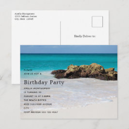 Azure Ocean Sandy Beach Photo Birthday Inbjudan Vykort