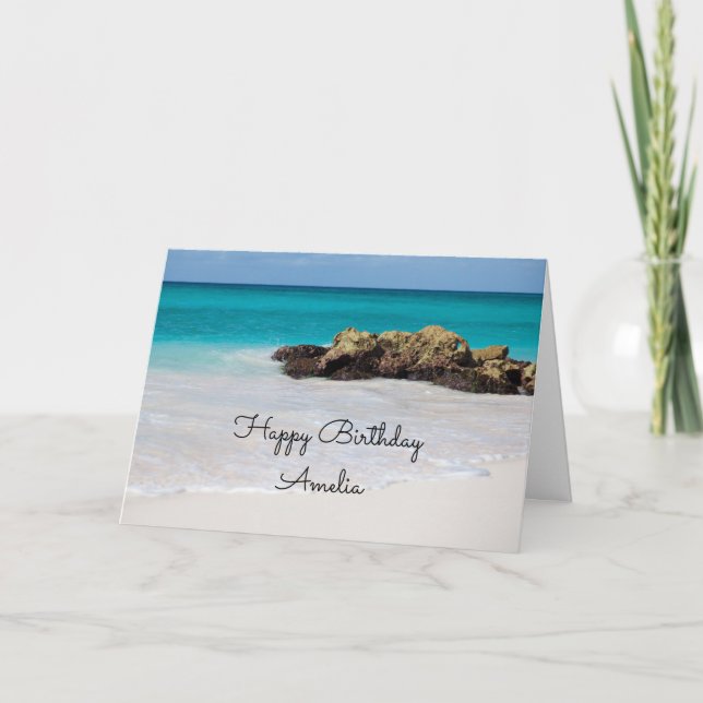 Azure Ocean Sandy Beach Photo Birthday Kort (Framsida)