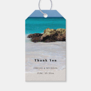 Azure Ocean Sandy Beach Photo Bröllop Tack Presentetikett