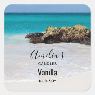 Azure Ocean Sandy Beach Photo - Candle Business Fyrkantigt Klistermärke