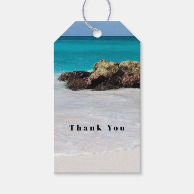 Azure Ocean Sandy Beach Photo Tack Presentetikett (Framsidan)