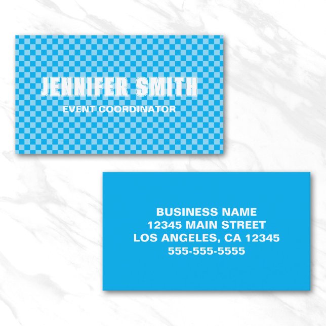 Azure och Blå Rutigt Minimalistisk Visitkort (Azure and Blue Checkerboard Minimalist Business Card)