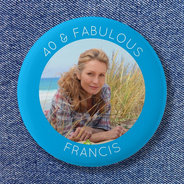 Azure och White 40 & Fabulous Photo Knapp (Azure and White 40 & Fabulous Photo Button)
